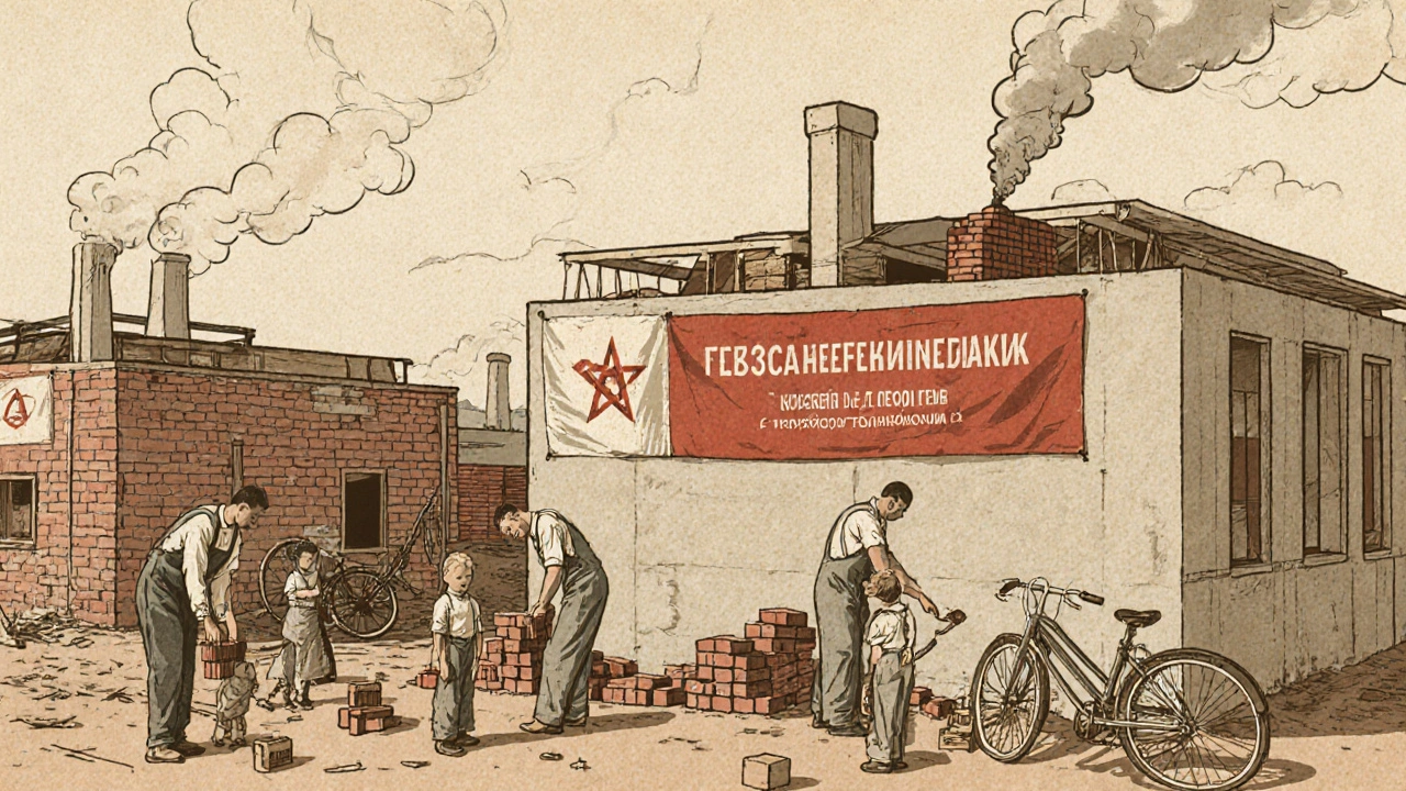 1950s construction site of a panel housing cooperative in Czechoslovakia