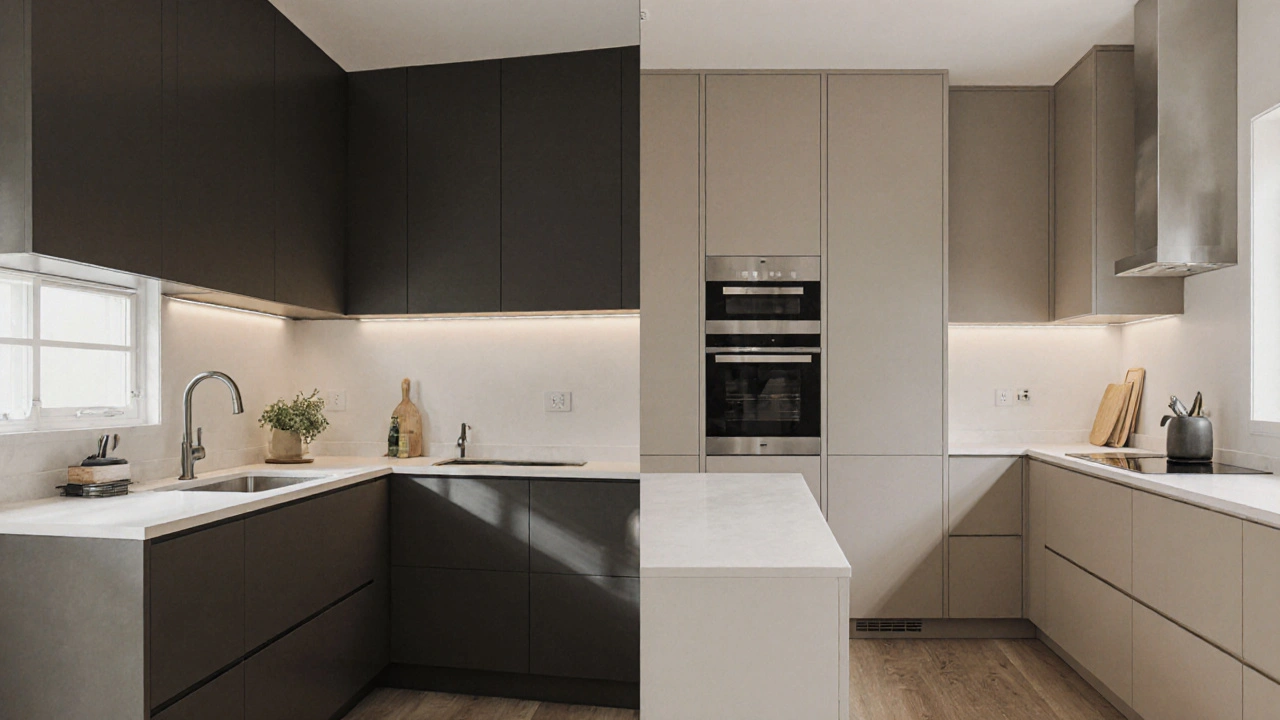 Porovnání standardní a přizpůsobené kuchyně: využití každého centimetru prostoru.