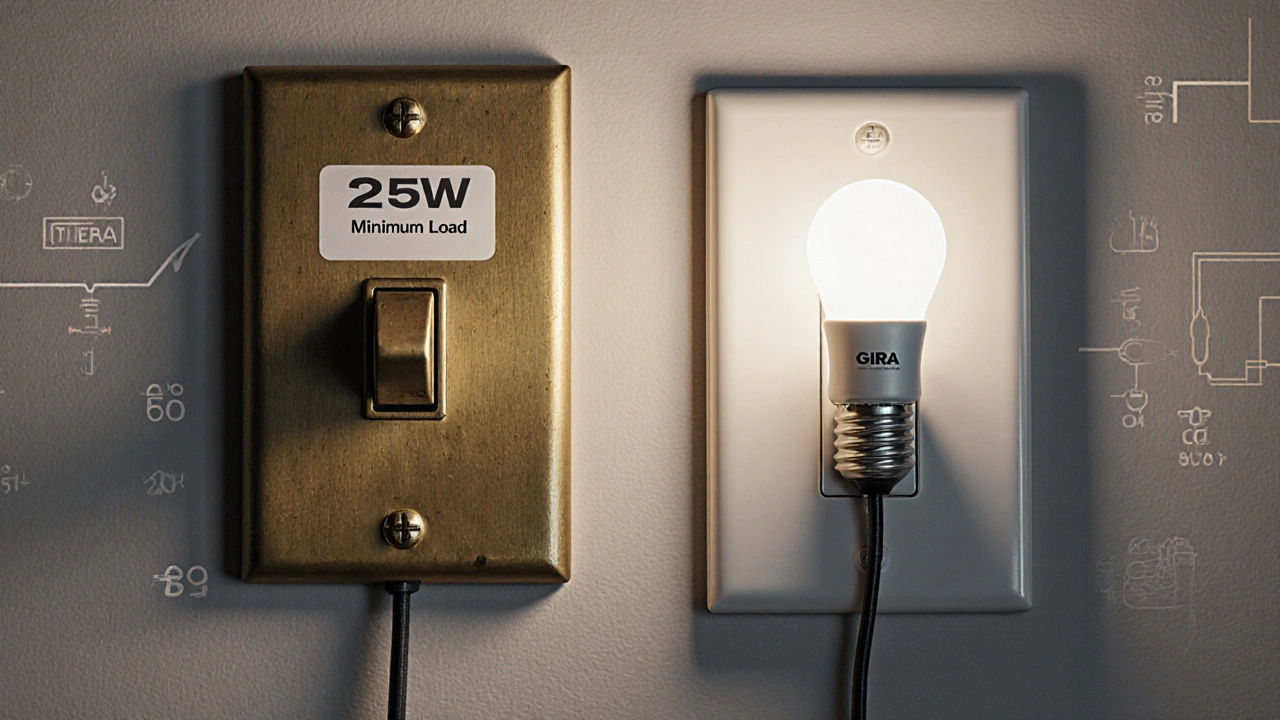 Porovnání starého a moderního stmívače s různým chováním LED žárovek.