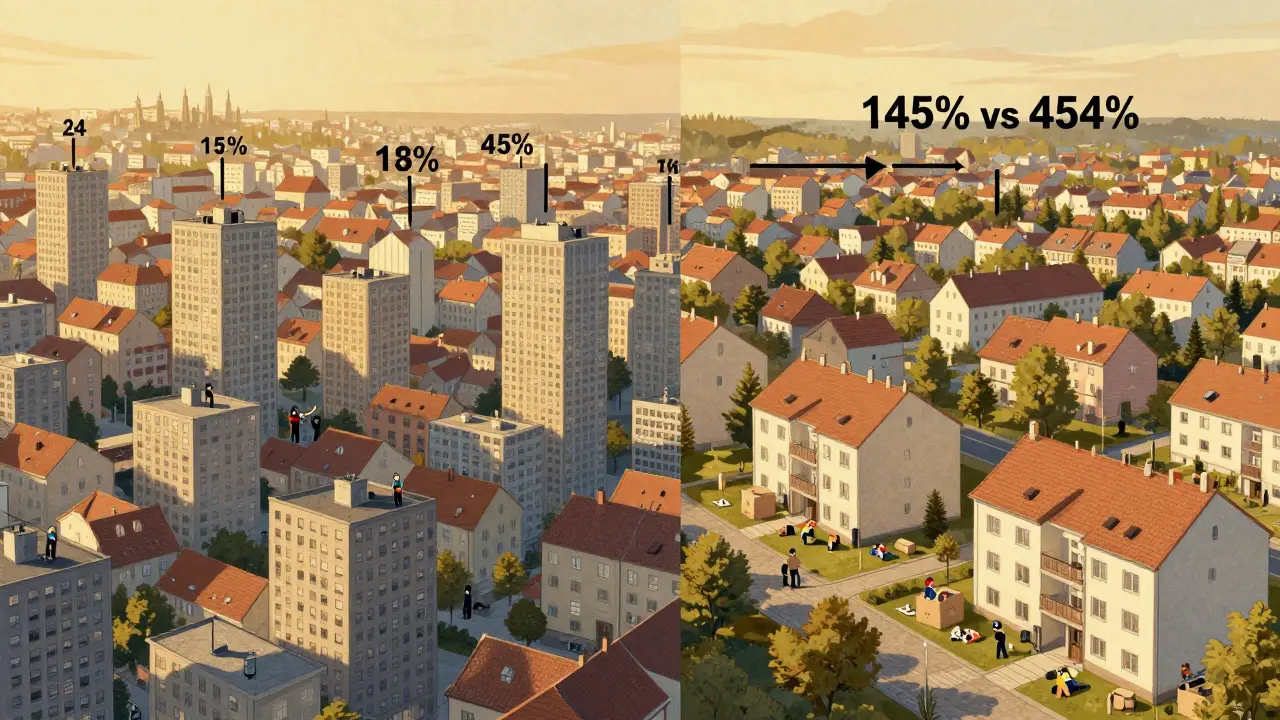 Kontrast mezi Prahou a Ústím nad Labem s různým růstem cen nemovitostí.