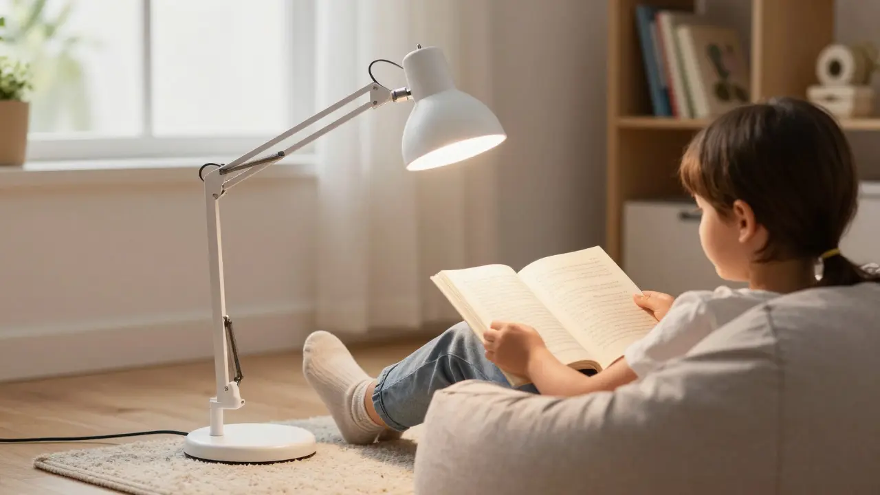 Koutek na čtení v dětském pokoji: jak vybrat polstrování a osvětlení pro pohodlí a zdravý zrak