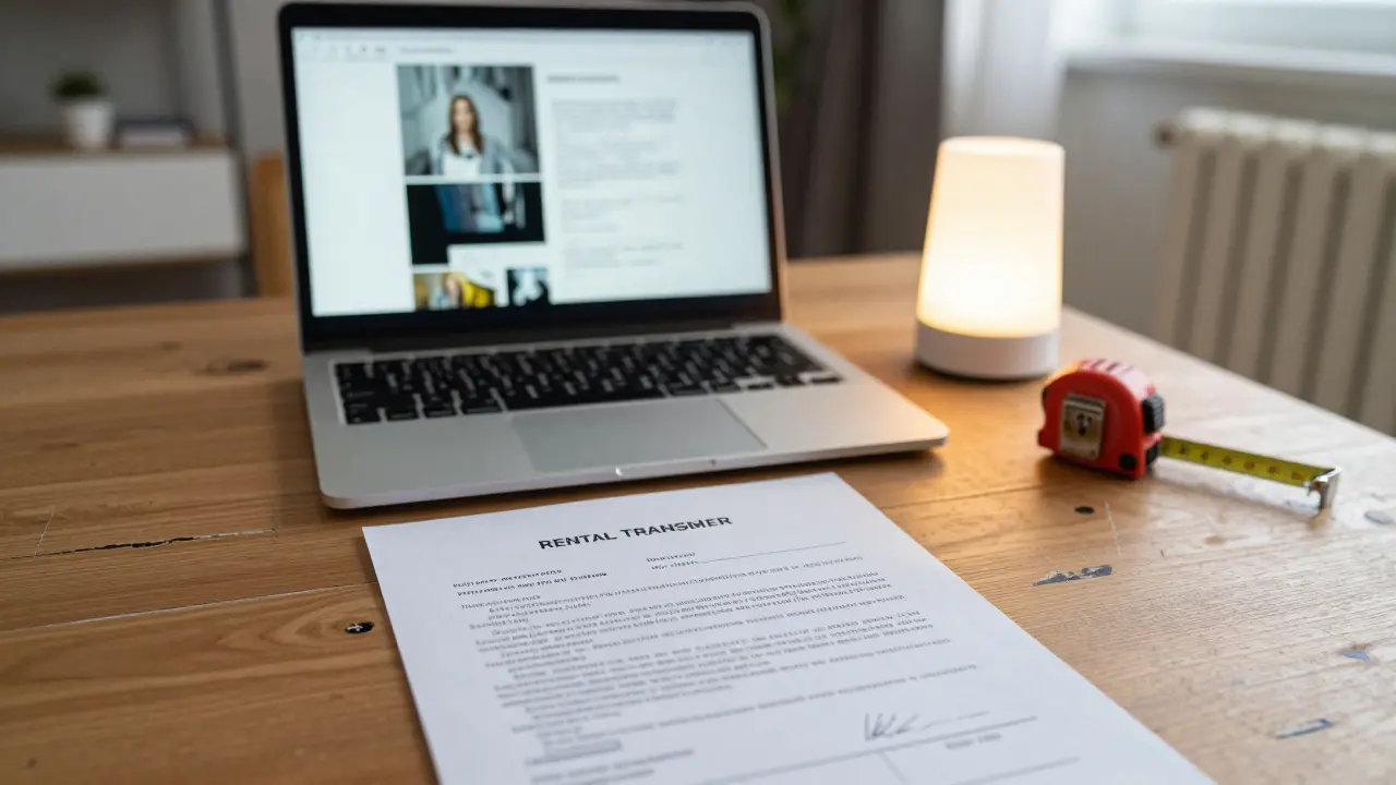 Podpis předávacího protokolu s fotodokumentací a měřidlem na stole.