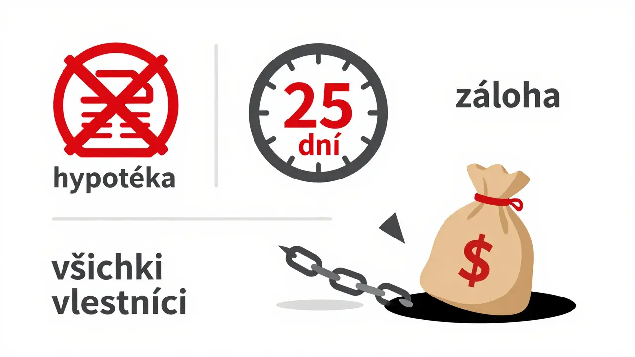 Vizualizace chyb v rezervační smlouvě: špatná lhůta, chybějící souhlas vlastníků a záloha ztracená do černé díry.