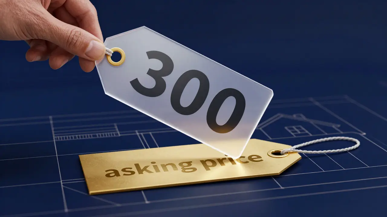 Konceptuální obraz znázornující rozdíl mezi nabízenou a skutečnou prodejní cenou.