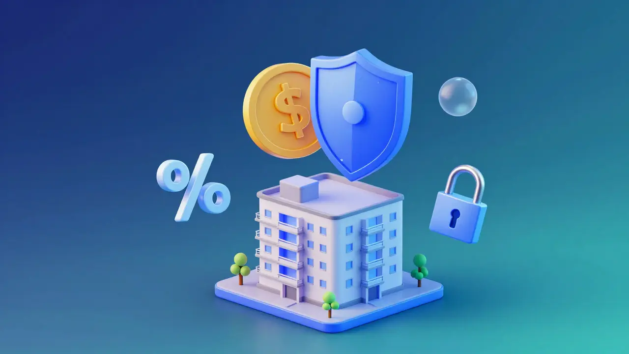 Konceptuální znázornení finanční ochrany a stability investičního bytu.