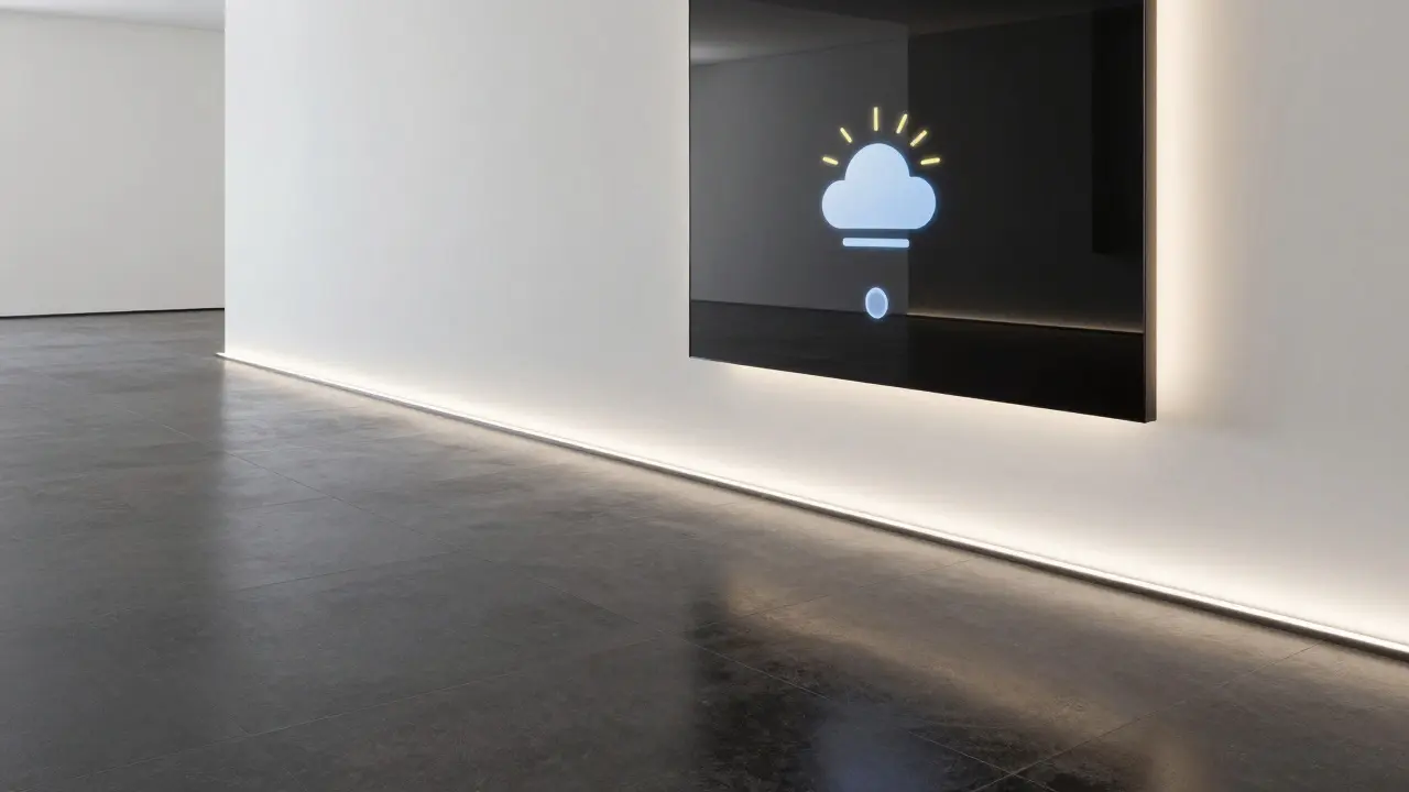 Moderní vstupní hala s antracitovou dlažbou a inteligentním LED osvětlením.