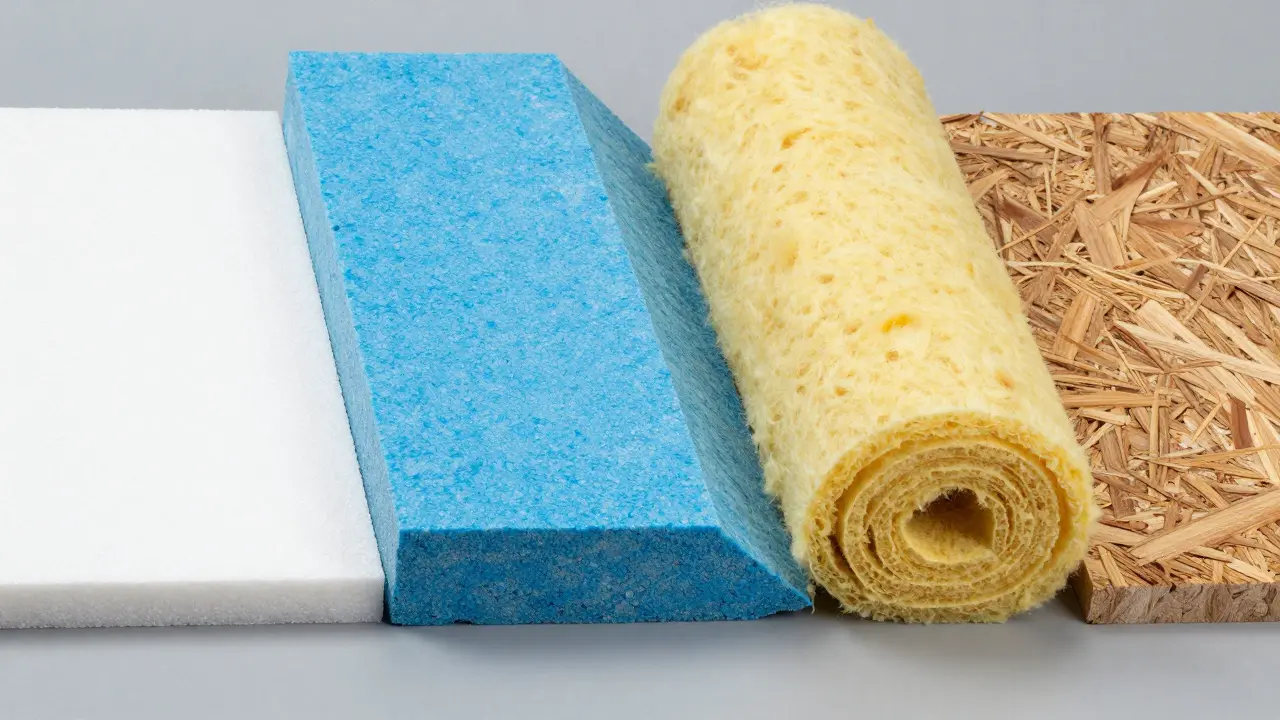 Srovnání různých izolačních materiálů: EPS, XPS, minerální vlna a dřevovláknité desky.