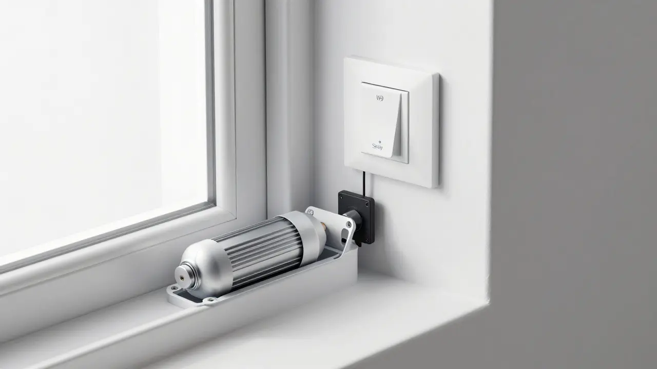 Detail elektrického pohonu a Wi-Fi modulu pro automatizaci oken