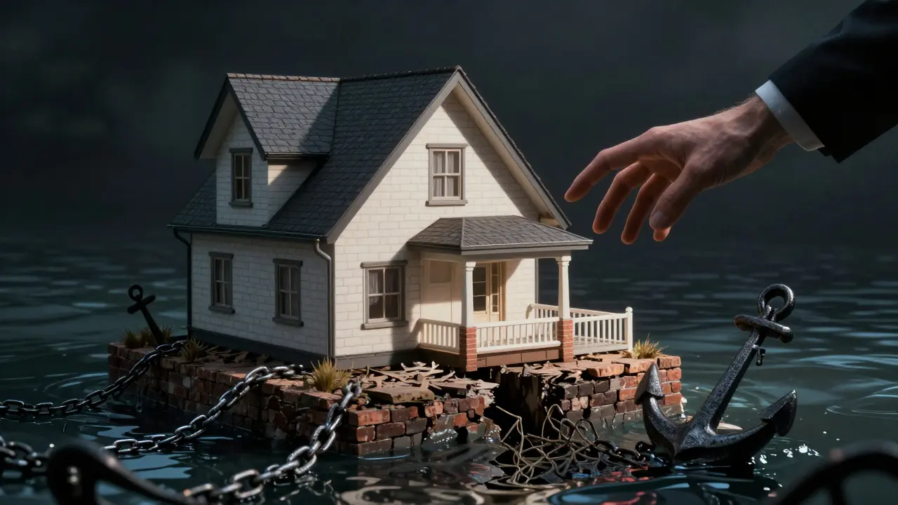 Dům na nestabilním základě symbolizující rizika hypotéky