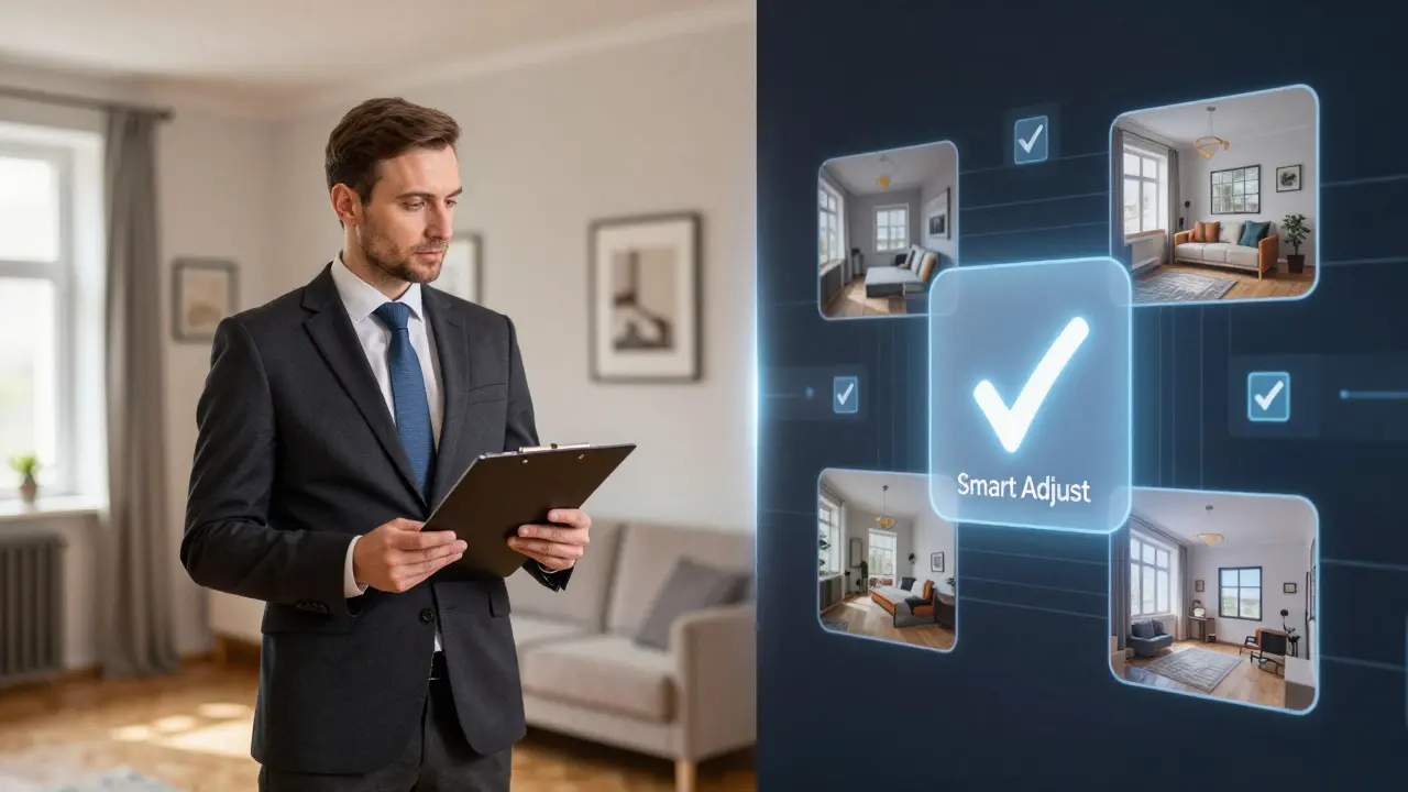 Kontrast mezi profesionálním znalcem na prohlídce a digitálním AI odhadem