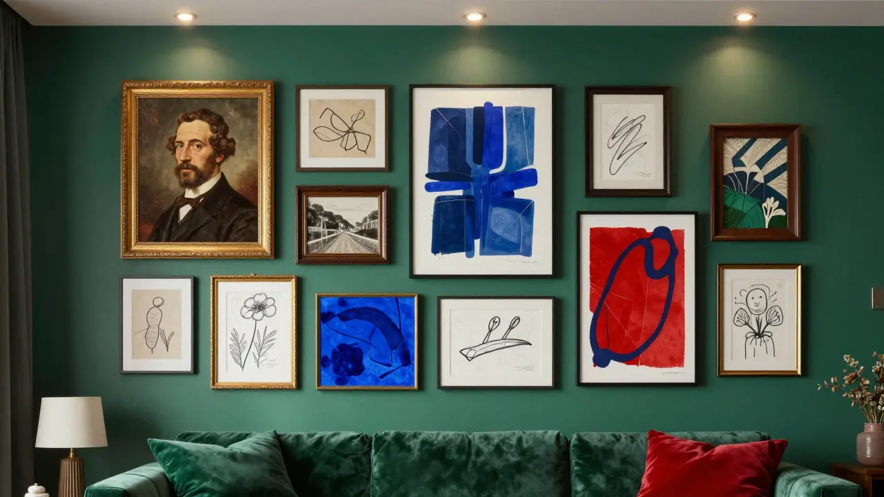 Maximalistická galerie na stěně: Jak vrstvit umění bez chaosu