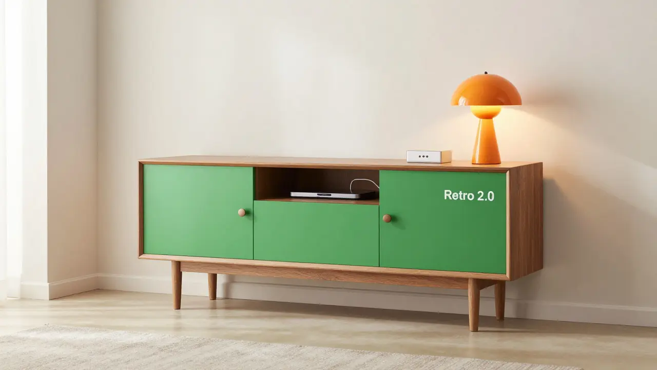 Moderní interiérový nábytek s retro prvky a integrovanou technologií