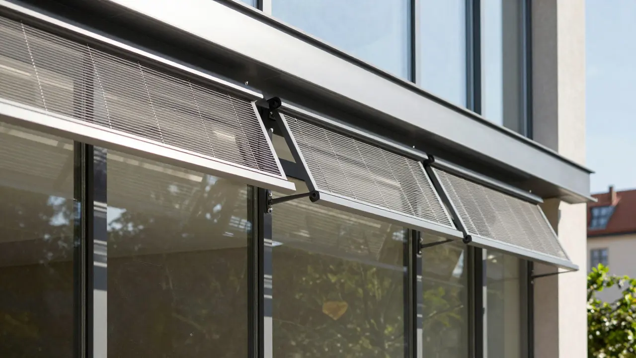 Detail fasády s venkovním stíněním pro úsporu energie