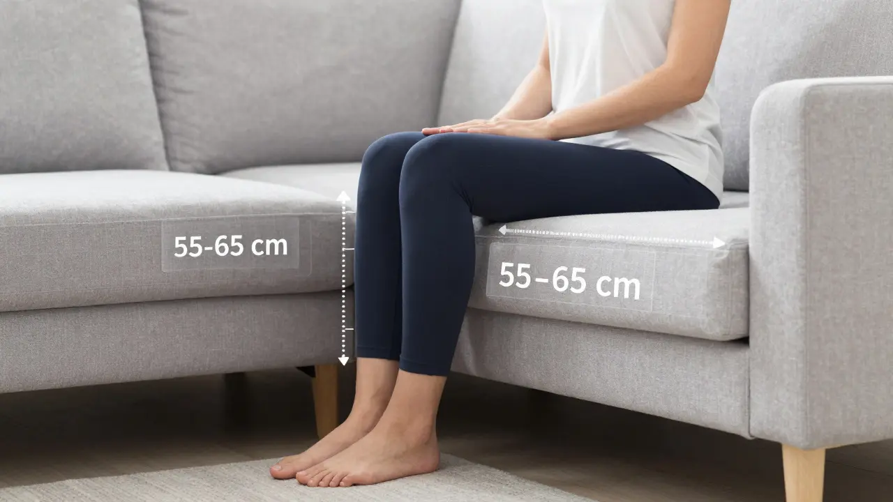 Ergonomické usazení na pohovce s důrazem na správnou výšku sedáku
