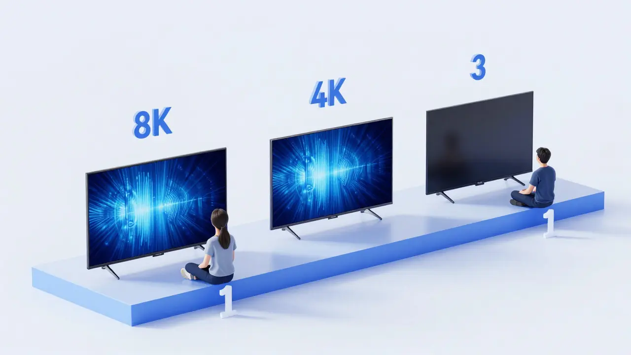 Ilustrace správné vzdálenosti k TV podle rozlišení obrazovky