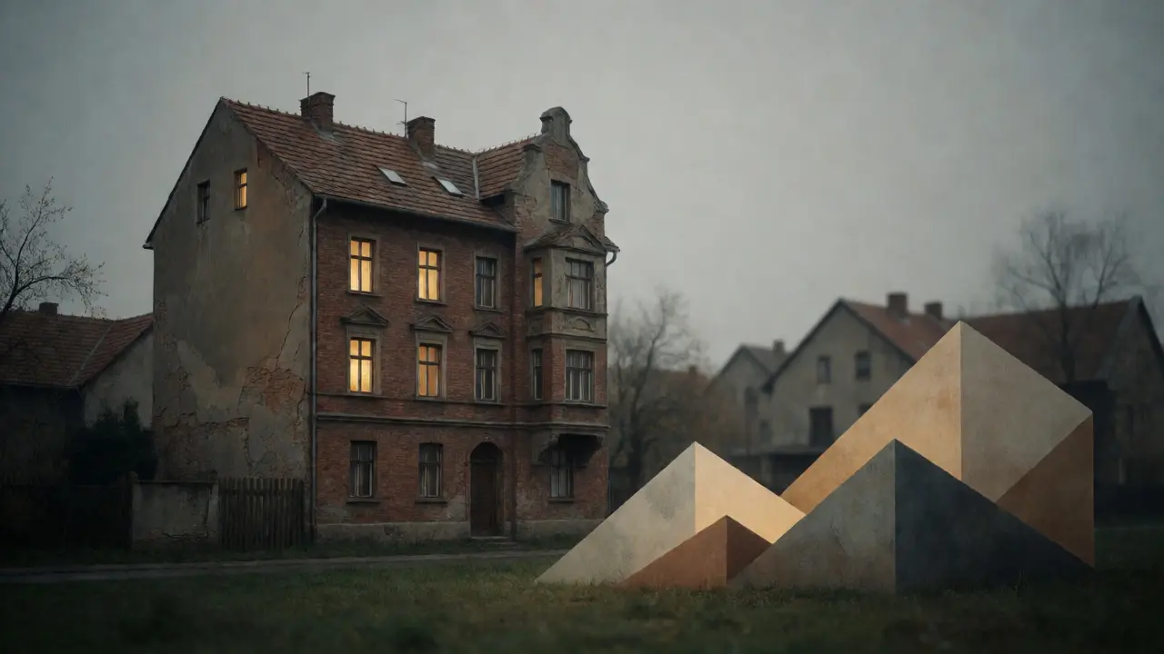 Charmantní činžovní dům v menším českém městě se zlatým světlem