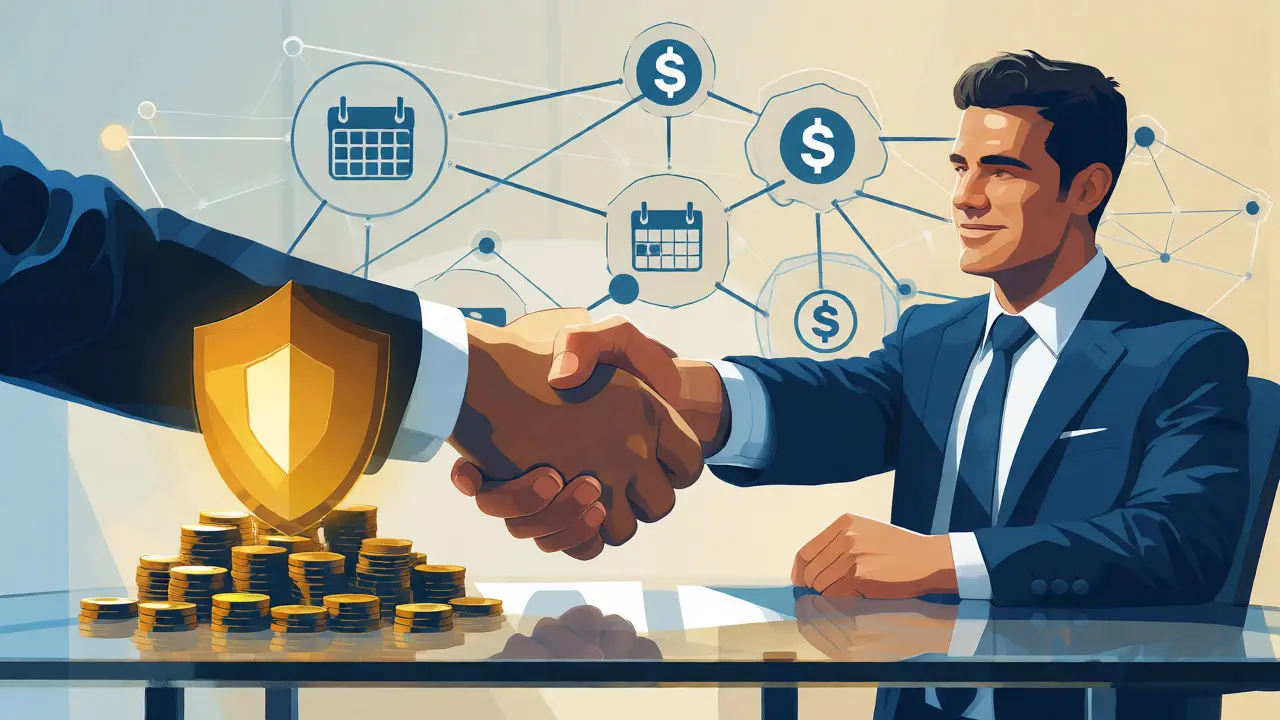 Ilustrace právní ochrany při prodeji na splátky se zlatým štítem.