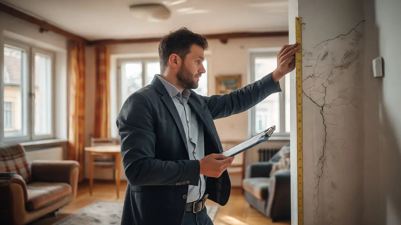 Odhadce nemovitostí pečlivě kontroluje technický stav bytu během fyzické prohlídky.