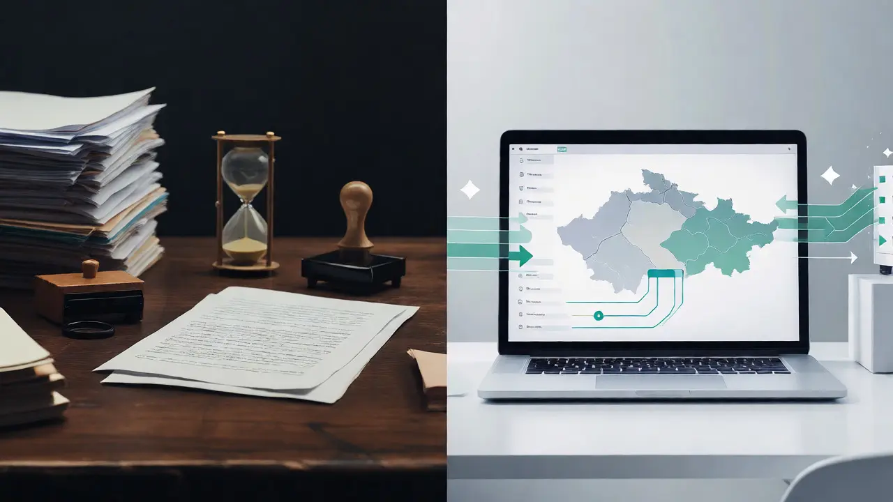 Porovnání papírového byrokracie a digitální integrace s katastrem