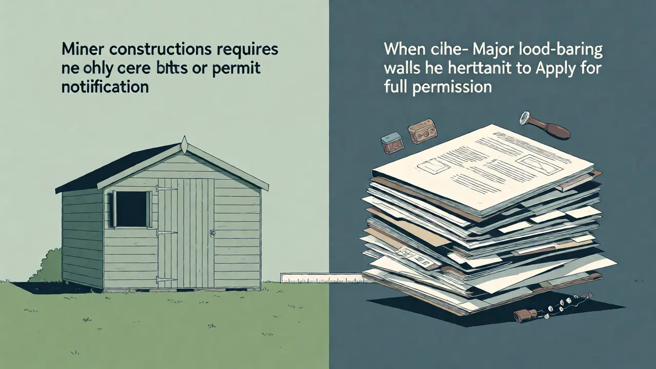 Ilustrace porovnávající drobnou zahradní stavbu a administrativu