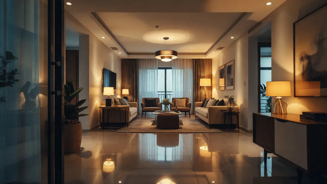 Krásně zařízený moderní obývák po dokončení interiérového designu