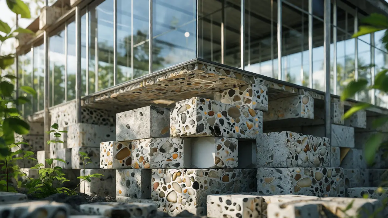Moderní budova postavená z recyklovaných materiálů